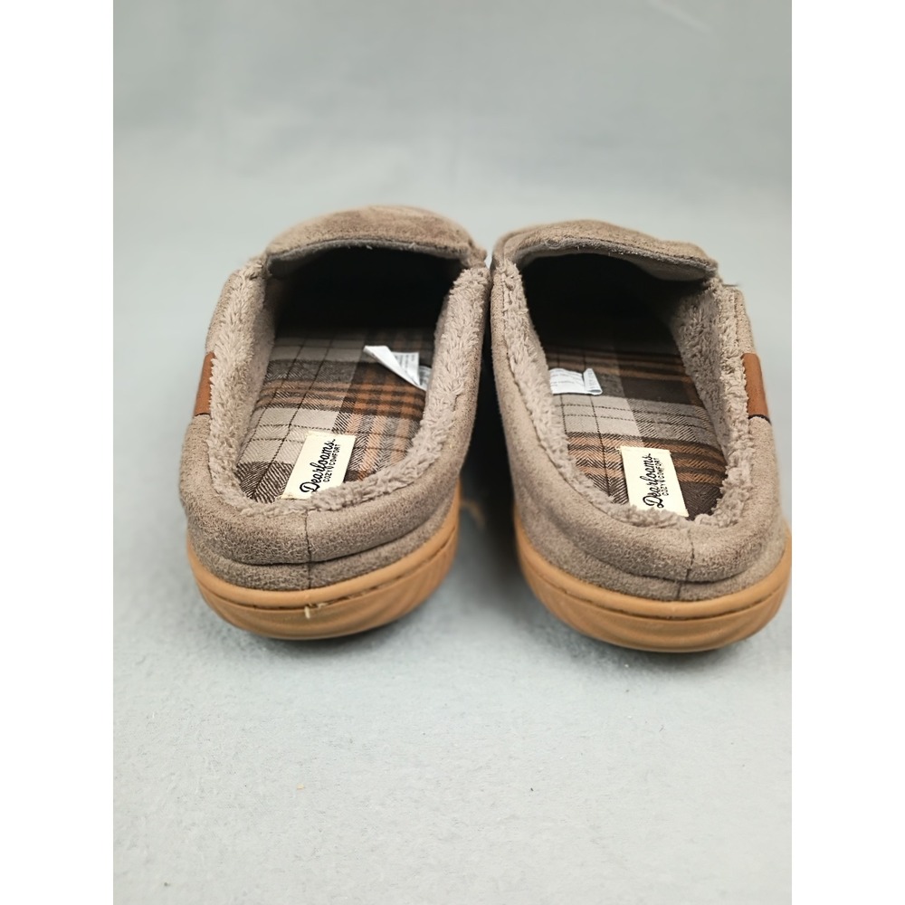 Dearfoams Mens Clog Slippers Taupe Brown Plaid Faux Fur Lined Size L 11-12 - Picture 5 of 7